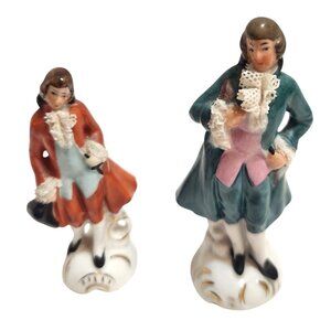Antique Dresden German Hand-Painted Porcelain Figurines Colonial Couple Lace